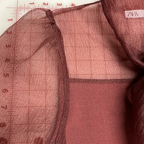 ZARA Bordeaux Organza High Bow Guest Party Blogger Favorite Knit Mini Dress SZ M - Picture 7 of 16